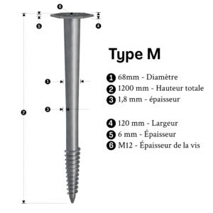 Vis de fondation terrasse m 1200mm inf