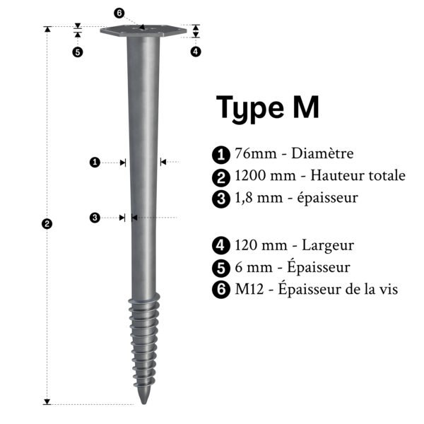 pieu vissé 1200mm inf