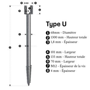 pieu vissé u 1300mm inf
