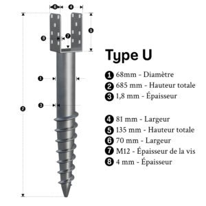 pieu vissé u 685mm inf