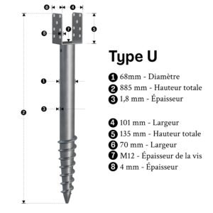 pieu vissé u 885mm inf